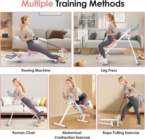 مدرب عضلات البطن متعدد الوظائف وقابل للتعديل، جهاز تمارين البطن لتمرين المعدة، معدات تمارين 5 في 1: آلة التجديف، آلة ضغط الساق، آلة البطن الشراعية، كرسي روماني، أشرطة مقاومة بمقابض in Kuwait