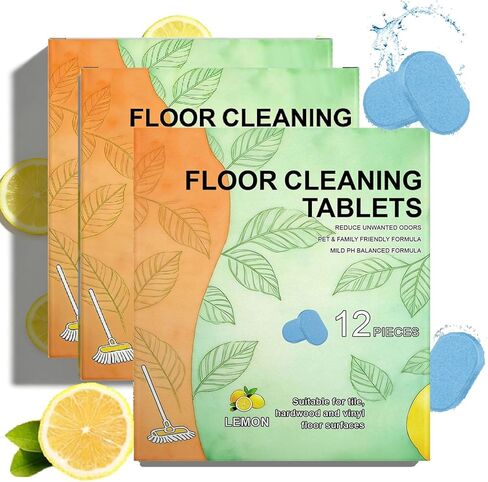 36pcs Floor Cleaner Tablets Hard Floor Cleaner Tablets, Pre-Measured Dissolvable Cleaning Solution for Tile, Vinyl, Hardwood, Fresh Lemon Scent, Compatible with Robot Mops & Wet/Dry Vacuums in Saudi Arabia
