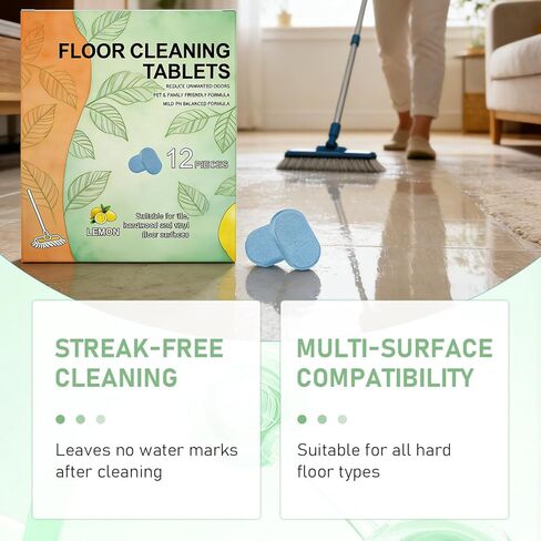 36pcs Floor Cleaner Tablets Hard Floor Cleaner Tablets, Pre-Measured Dissolvable Cleaning Solution for Tile, Vinyl, Hardwood, Fresh Lemon Scent, Compatible with Robot Mops & Wet/Dry Vacuums in Saudi Arabia