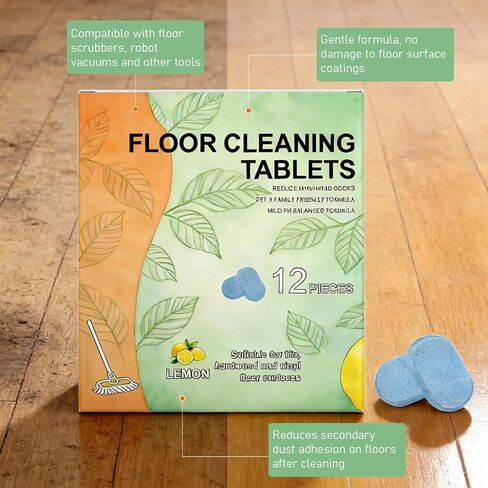 36pcs Floor Cleaner Tablets Hard Floor Cleaner Tablets, Pre-Measured Dissolvable Cleaning Solution for Tile, Vinyl, Hardwood, Fresh Lemon Scent, Compatible with Robot Mops & Wet/Dry Vacuums in Saudi Arabia