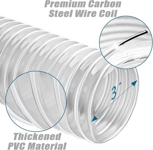 PVC Dust Collection Hose 3" x 10', Flexible Dust Collector Hose, Puncture Resistant Carbon Steel Wire Coil for Workshops, Woodworking, Industrial Vacuums in Kuwait
