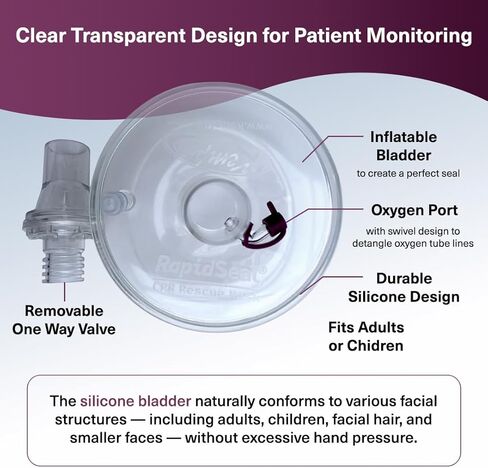 Kemp USA RapidSeal® CPR Resuscitation Mask with Oxygen Port for In-Water Rescue, Pre-Inflated Silicone Bladder, Adult & Child, (AKA “The Blob") in Saudi Arabia