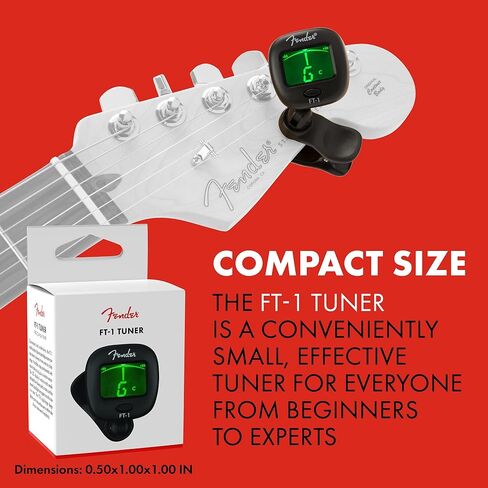 Fender FT-1 Professional Guitar Tuner Clip On, Guitar Accessories, with 1-Year Warranty, Full-Range Chromatic Guitar Tuner with Dual-Rotating Hinges, A4 Calibration in Saudi Arabia