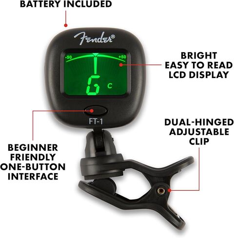 Fender FT-1 Professional Guitar Tuner Clip On, Guitar Accessories, with 1-Year Warranty, Full-Range Chromatic Guitar Tuner with Dual-Rotating Hinges, A4 Calibration in Saudi Arabia