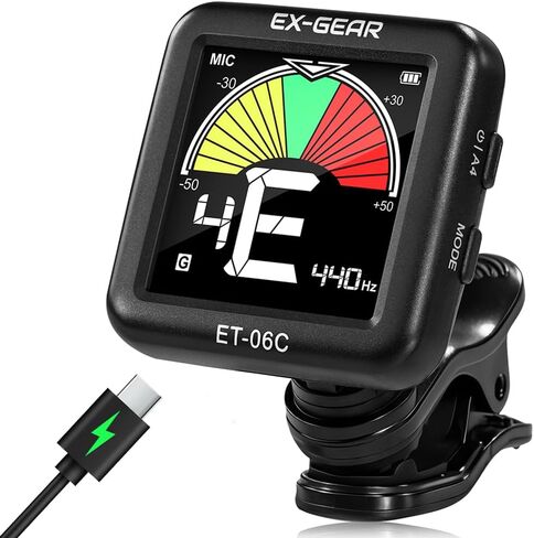 EX-GEAR Professional Guitar Tuner Clip On, Quick & Accurate Tuning with Large LCD Screen, 360° Rotatable Rechargeable Acoustic Guitar Electric Guitar Bass Ukulele & Chromatic Tuner in Kuwait