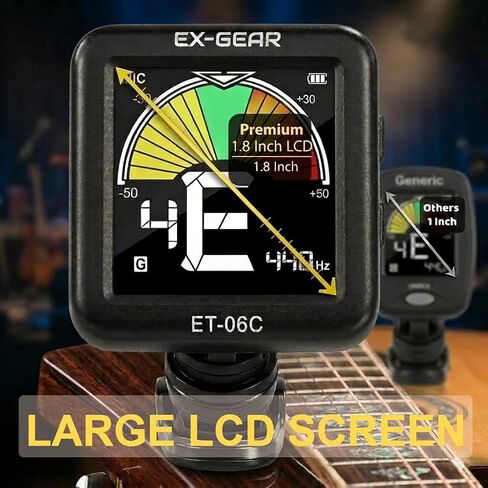 EX-GEAR Professional Guitar Tuner Clip On, Quick & Accurate Tuning with Large LCD Screen, 360° Rotatable Rechargeable Acoustic Guitar Electric Guitar Bass Ukulele & Chromatic Tuner in Kuwait