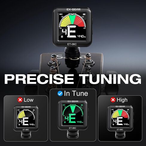EX-GEAR Professional Guitar Tuner Clip On, Quick & Accurate Tuning with Large LCD Screen, 360° Rotatable Rechargeable Acoustic Guitar Electric Guitar Bass Ukulele & Chromatic Tuner in Kuwait