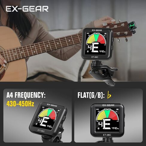 EX-GEAR Professional Guitar Tuner Clip On, Quick & Accurate Tuning with Large LCD Screen, 360° Rotatable Rechargeable Acoustic Guitar Electric Guitar Bass Ukulele & Chromatic Tuner in Kuwait