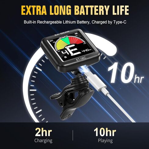 EX-GEAR Professional Guitar Tuner Clip On, Quick & Accurate Tuning with Large LCD Screen, 360° Rotatable Rechargeable Acoustic Guitar Electric Guitar Bass Ukulele & Chromatic Tuner in Kuwait