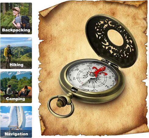 Vintage Brass Pocket Compass - Waterproof Survival Tool for Outdoor Adventures, Retro Scout Gift with Keychain for Hiking, Camping & Emergency Prep in Kuwait