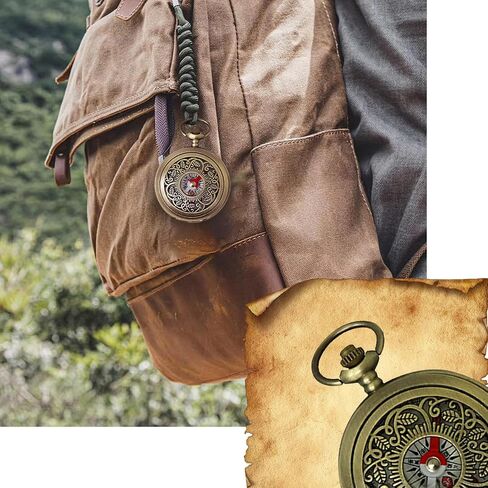 Vintage Brass Pocket Compass - Waterproof Survival Tool for Outdoor Adventures, Retro Scout Gift with Keychain for Hiking, Camping & Emergency Prep in Kuwait