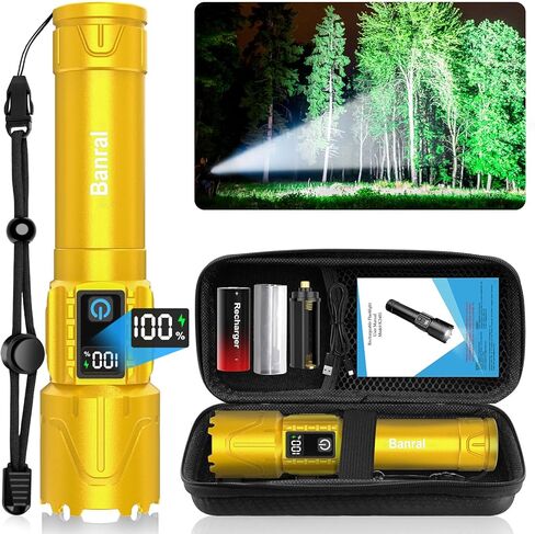 Rechargeable Tactical Flashlights High Lumens - 20,000LM Super Bright LED Powerful Flash Light, Waterproof Handheld USB C Flashlight for Camping,Emergencies,Home,5 Modes,Zoomable (1, Black) in Saudi Arabia