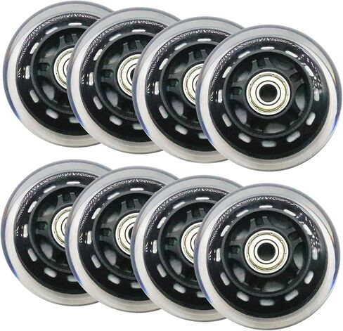 3" Inline Skate Wheels 76mm, Clear Roller Blade Replacement Wheels with Bearings for Skate, Office Chairs, Luggage (Black, 8 Pack) in Kuwait