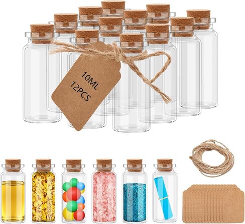12Pcs 10ml Small Glass Mini Jars with Cork Lids Message Bottle Terrarium Jar Tiny Wishing Bottles miniature Sand Art Bottles Sample for DIY Crafts (12) in Saudi Arabia