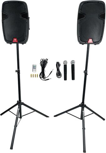 Rockville RAMSYS12 Pair 12" Battery Powered Pro Bluetooth DJ PA Speakers + 2 Mics for Backyard Movie Theater in Saudi Arabia