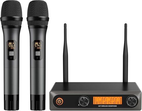 ميكروفونات لاسلكية، نظام ميكروفون لاسلكي مزدوج UHF مع ميكروفونات ديناميكية معدنية احترافية محمولة، نطاق 200 قدم للكاريوكي، والغناء، والدي جي، والكنيسة، وحفلات الزفاف والحفلات، ومجموعة KTV المنزلية in Saudi Arabia