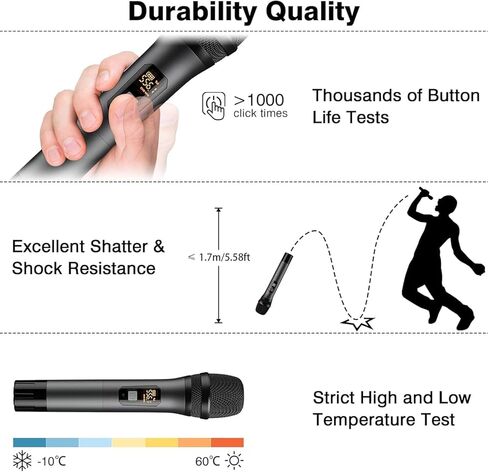 ميكروفونات لاسلكية، نظام ميكروفون لاسلكي مزدوج UHF مع ميكروفونات ديناميكية معدنية احترافية محمولة، نطاق 200 قدم للكاريوكي، والغناء، والدي جي، والكنيسة، وحفلات الزفاف والحفلات، ومجموعة KTV المنزلية in Saudi Arabia