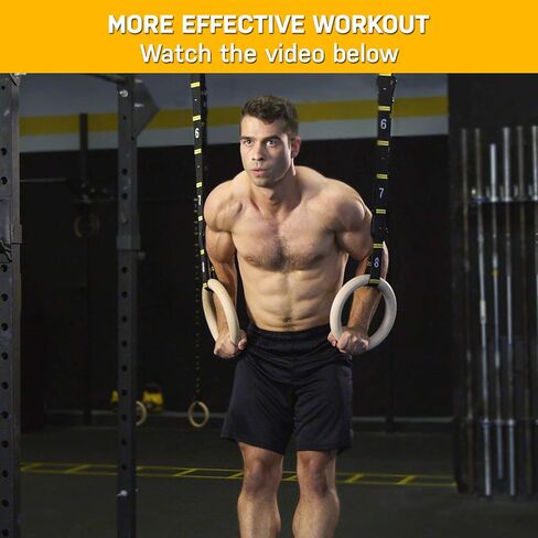 حلقات الجمباز ذات الدائرة المزدوجة مع أشرطة مرقمة سريعة الضبط ودليل مقاطع فيديو للتمرين - حلقات رياضية لكامل الجسم - حلقات تمارين رياضية حلقات خشبية 1.25 بوصة (لمسة نهائية من زيت الشمع) in Kuwait