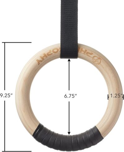 Philosophy Gym Wood Gymnastic Rings 1" or 1.25" Grip with Adjustable Straps and Grip Tape for Pull Ups, Dips, Muscle Ups in Kuwait