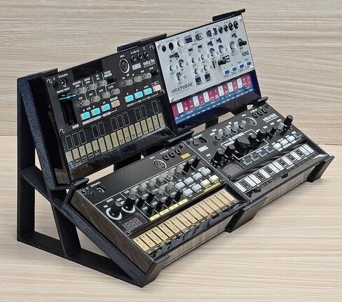 2 Tier Black Desktop Stand Holds 4 Korg Volca Beats Bass FM Keys Nubass Loop Sample Synthesizer Mixer Drum Rhythm Machine Sampler in Kuwait