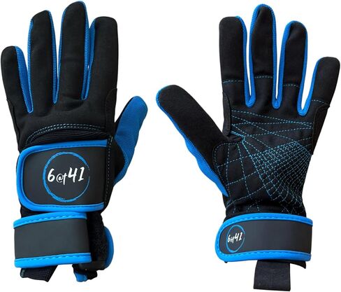 Water Ski Competition Gloves, Black and Blue, Breathable Mesh, Training Exercise Gloves with Wrist Support, Premium Competition Gloves. in Kuwait