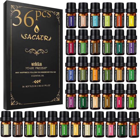 SACATR 36 Pcs Natural Essential Oil Sets,Essential Oils for Diffuser, Humidifiers, Skin Care, Massage, Fragrance Oil Scent for DIY Candle and Soap Making, Gift for Friends (36 * 5ML) in Saudi Arabia
