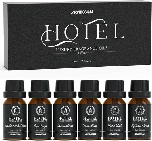 مجموعة هدايا زيت ناشر الروائح الفندقية من ARVIDSSON - مستوحاة من روائح فنادق 5 نجوم - زيوت عطرية فندقية فاخرة للناشر والحرف اليدوية، مجموعة زيوت مجموعة الفنادق 6 × 10 مل، 0.34 أونصة سائلة in Kuwait