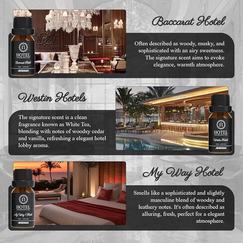 مجموعة هدايا زيت ناشر الروائح الفندقية من ARVIDSSON - مستوحاة من روائح فنادق 5 نجوم - زيوت عطرية فندقية فاخرة للناشر والحرف اليدوية، مجموعة زيوت مجموعة الفنادق 6 × 10 مل، 0.34 أونصة سائلة in Kuwait