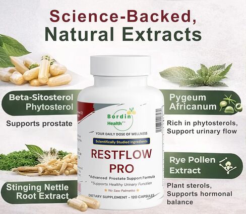 RestFlow Pro – Advanced Prostate Support Supplement – Saw Palmetto Free Formula with Beta-Sitosterol & Pumpkin Seed Oil – Supports Urinary Flow & Nighttime Comfort – 120 Capsules in Saudi Arabia