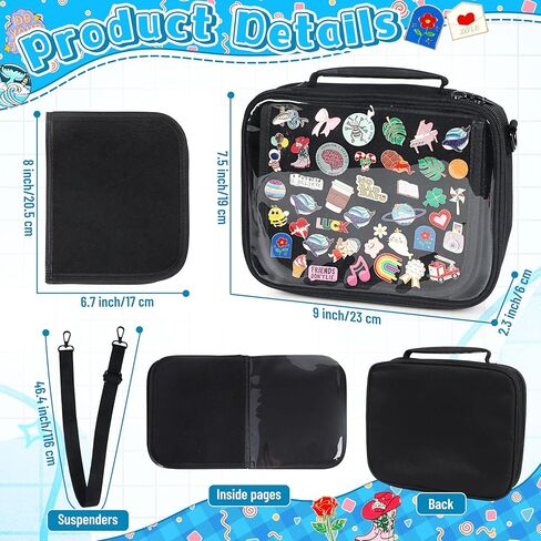 Pin Display Bag for Trading: 6PCS Black Pin Books Case With Shoulder Straps and Inner Pocket for Lapel Enamel Pins - Portable Pins Holder Album for Sport Travel Collection in Saudi Arabia