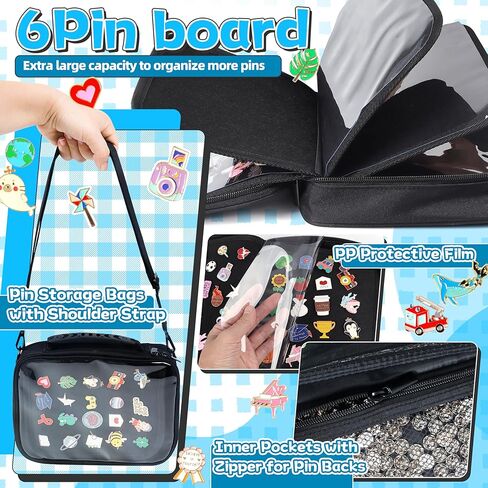 Pin Display Bag for Trading: 6PCS Black Pin Books Case With Shoulder Straps and Inner Pocket for Lapel Enamel Pins - Portable Pins Holder Album for Sport Travel Collection in Saudi Arabia