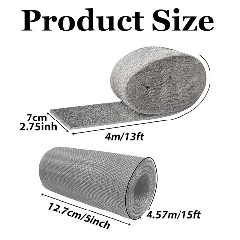 التحكم في الفئران من الصوف الفولاذي - 3 عبوات 2.75 بوصة × 13 قدم و1 حزمة شبكة سلكية 5 بوصة × 15 قدم، حشو الفجوات لأنابيب حديقة المرآب المنزلية، مجموعة DIY مع قفازات ومقص وعصا خشبية in Kuwait