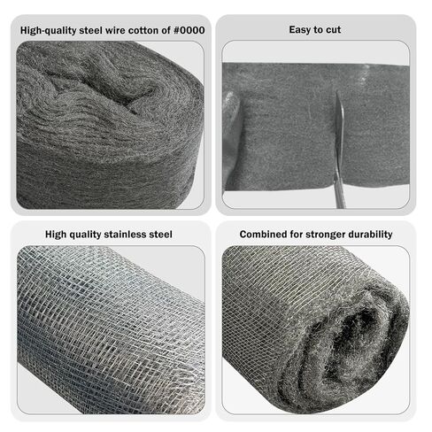 التحكم في الفئران من الصوف الفولاذي - 3 عبوات 2.75 بوصة × 13 قدم و1 حزمة شبكة سلكية 5 بوصة × 15 قدم، حشو الفجوات لأنابيب حديقة المرآب المنزلية، مجموعة DIY مع قفازات ومقص وعصا خشبية in Kuwait