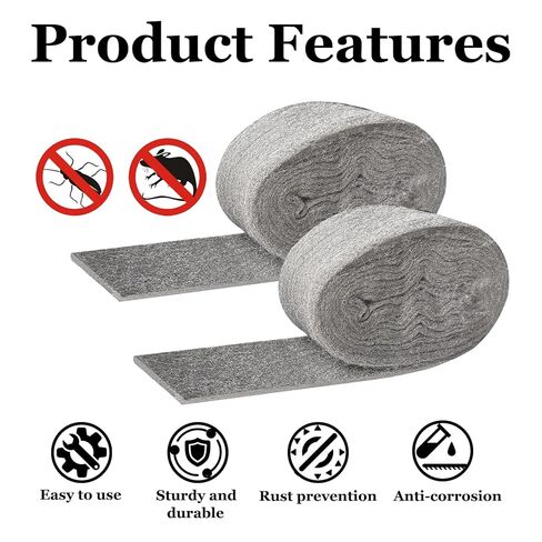 التحكم في الفئران من الصوف الفولاذي - 3 عبوات 2.75 بوصة × 13 قدم و1 حزمة شبكة سلكية 5 بوصة × 15 قدم، حشو الفجوات لأنابيب حديقة المرآب المنزلية، مجموعة DIY مع قفازات ومقص وعصا خشبية in Kuwait