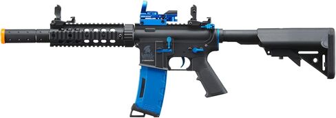 بندقية Lancer التكتيكية Gen 2 M4 SD Blue Carbine Combo Airsoft AEG مع نقطة رؤية حمراء (بطارية نيمه 9.6 فولت، شاحن، 1000 طلقة 0.20 جم BBS متضمنة) in Kuwait