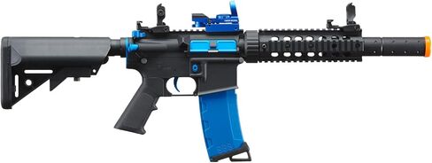 بندقية Lancer التكتيكية Gen 2 M4 SD Blue Carbine Combo Airsoft AEG مع نقطة رؤية حمراء (بطارية نيمه 9.6 فولت، شاحن، 1000 طلقة 0.20 جم BBS متضمنة) in Kuwait