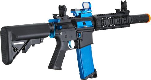 بندقية Lancer التكتيكية Gen 2 M4 SD Blue Carbine Combo Airsoft AEG مع نقطة رؤية حمراء (بطارية نيمه 9.6 فولت، شاحن، 1000 طلقة 0.20 جم BBS متضمنة) in Kuwait