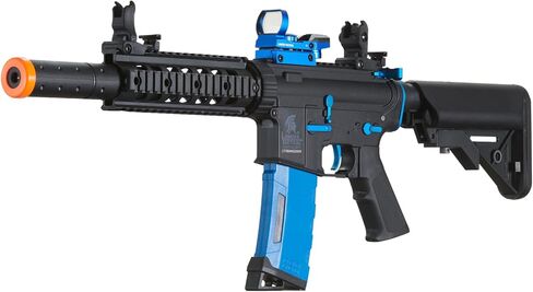 بندقية Lancer التكتيكية Gen 2 M4 SD Blue Carbine Combo Airsoft AEG مع نقطة رؤية حمراء (بطارية نيمه 9.6 فولت، شاحن، 1000 طلقة 0.20 جم BBS متضمنة) in Kuwait