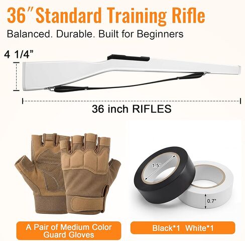 36" Color Guard Rifle with Glossy Finish, Wooden Drill Rifle, Black Leather Strap, 1.5-2 lbs Balanced Practice for Marching Band & Winter Guard, Includes Tan M Size Gloves & 2 Rolls of Tape in Saudi Arabia