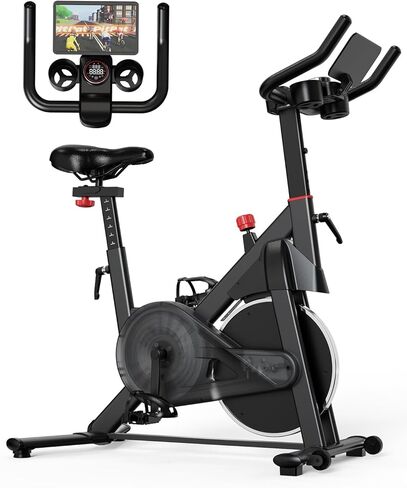 Superun Exercise Bike, Stationary Bikes for Home with Brake Pad, Low Noise Spin Bike with 300LBS Weight Capacity, Indoor Cycling for Home Gym with Pad Mount LCD Monitor and Cup Holder in Saudi Arabia