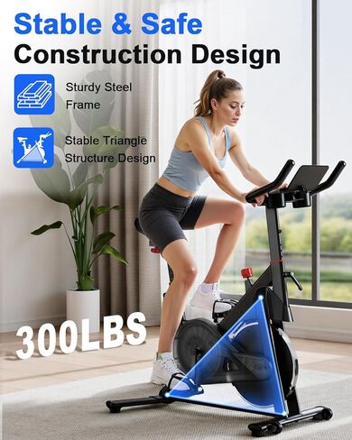 Superun Exercise Bike, Stationary Bikes for Home with Brake Pad, Low Noise Spin Bike with 300LBS Weight Capacity, Indoor Cycling for Home Gym with Pad Mount LCD Monitor and Cup Holder in Saudi Arabia
