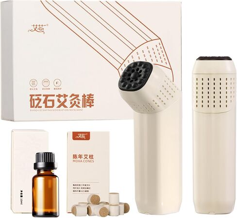 Bian Stone Moxibustion Stick - Handheld Gua Sha Tool for Facial & Full Body, Multi-Functional Massage Instrument Home Spa Wellness Gift Set（Comes with Essential Oils and Moxa Sticks） in Kuwait