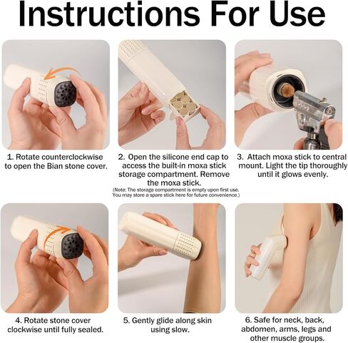 Bian Stone Moxibustion Stick - Handheld Gua Sha Tool for Facial & Full Body, Multi-Functional Massage Instrument Home Spa Wellness Gift Set（Comes with Essential Oils and Moxa Sticks） in Kuwait