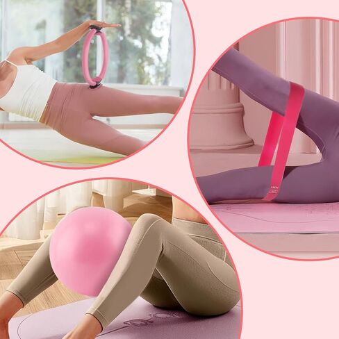 مجموعة حلقة وكرة بيلاتيس مع أشرطة مقاومة، وحلقة دائرية مقاس 14 بوصة، وكرة بيلاتيس مقاس 9.8 بوصة و5 أربطة مقاومة للتمرين المنزلي للنساء، وتمارين الجسم بالكامل in Kuwait