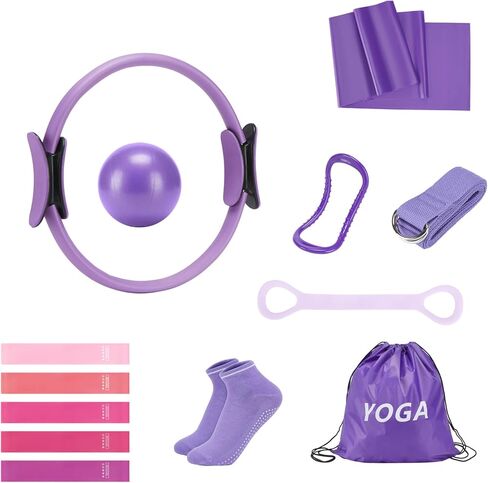 Pilates Ring Set for Women, Pilates Equipment with 5 Resistance Bands & Accessories, Pilates Ball, 14'' Magic Circle Hoop, Pilates Starter Kit for Beginners at Home in Kuwait