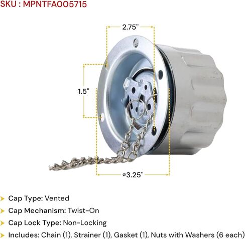 Mytee Products Carbon Steel Hydraulic Tank Breather Cap with Chain for Oil & Fuel Reservoir - Metal Filler Vent Cap Replaces BC40, BUYTFA005715, TFA005715 OEM in Saudi Arabia