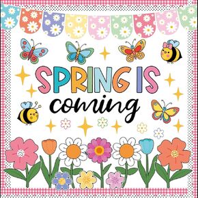 70 Pcs Hello Spring Bulletin Board Decorations Spring Flowers Butterflies Cutouts Classroom Decor School Holiday Game Party Supplies for Kids Bedroom Colorful Fun Craft in Kuwait