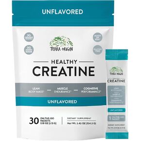 تيرا أوريجين مسحوق الكرياتين الصحي ميكرونيزد مونوهيدرات | 30 عبوة لاصقة | دعم الأداء العضلي والمعرفي* | ملحق للنساء والرجال | بدون نكهة، خالي من الغلوتين، خالي من السكر in Kuwait
