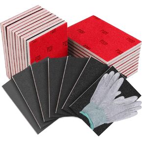 مجموعة إسفنجة سنفرة مكونة من 32 قطعة، 12 درجة مختلفة من كتلة الصنفرة 180-3000 حبيبة، ورق رمل قابل لإعادة الاستخدام رطب وجاف مقاس 4 × 3 بوصة للجدران الجافة المصنوعة من الخشب المعدني وطلاء السيارات والبلاستيك DIY (مجموعة متنوعة من الحبيبات) in Kuwait