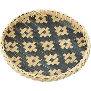 Round Woven Bamboo Storage Tray for Snacks and Desserts Handcrafted Pastoral Style Serving Basket Colorful Decorative Tray for Dining Table and Home Decor in Kuwait